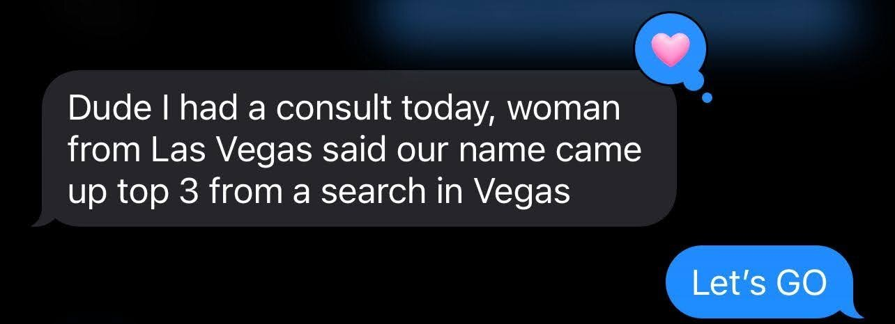 Text message from a client: a consult said the firm showed top 3 in a Google search